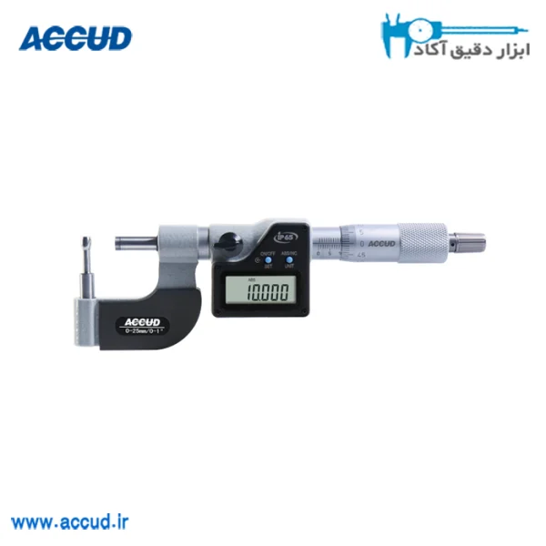 میکرومتر دیجیتال با فک های استوانه ای 25-0 میلی متر Accud (اکیود اتریش با گارانتی شرکتی) مدل 380-001-04